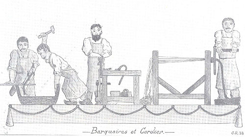 Barquaires (charpentiers) et cordiers à l'oeuvre