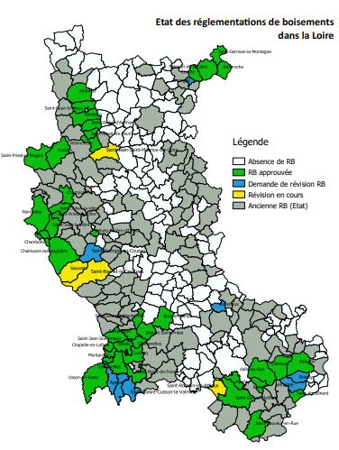 Carte de l'actualisation des règlementations de boisement