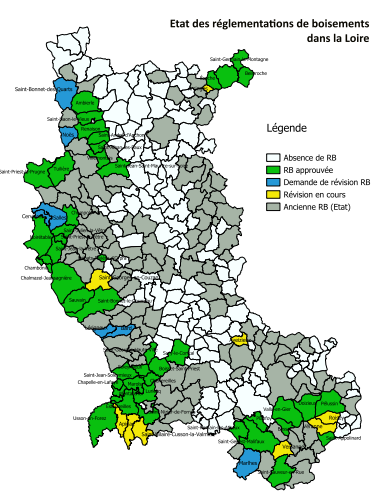 Carte de l'actualisation des règlementations de boisement